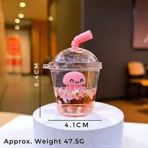 Detailed close-up showing the 6.4cm height of the milk tea cup shaped liquid keychain charm