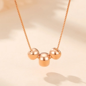 Elegant rose gold S925 sterling silver necklace with three small beads on a box chain