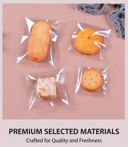 Transparent food-grade OPP bags displaying various cookies with high clarity and seal