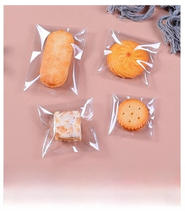 Transparent food-grade OPP bags displaying various cookies with high clarity and seal