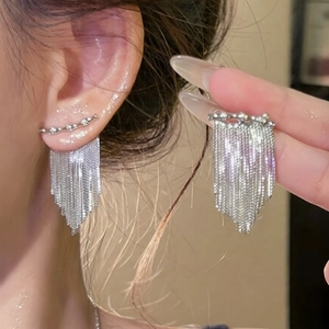 Boucles D'oreilles Pendantes À Franges En Cuivre Géométriques Longues Avec Zircon Et Tige En Argent 925 Sterling Femmes