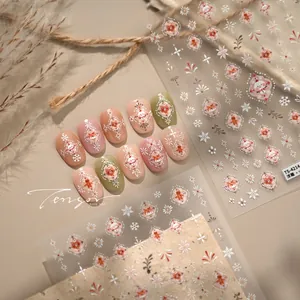 Makrodetail der TS-4214 Weihnachts-Nagelaufkleber mit Schneemann- und Lebkuchenmotiven im Relief
