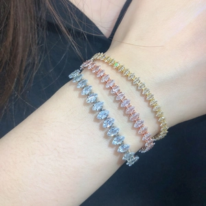 Three-tone marquise cut tennis bracelets in gold, rose gold and silver finish