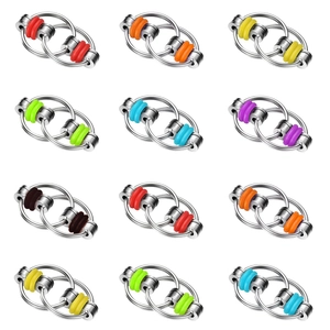 Fidget bike chain keychains set with colorful silicone rings for stress relief