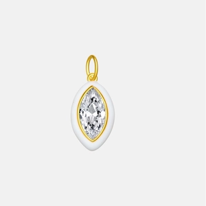 Detailed macro view of S925 silver Evil Eye pendant with white enamel and marquise zircon