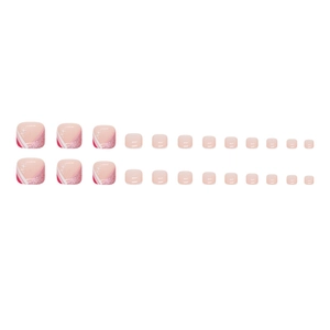 Pink glitter French press-on toenails set with 24 pieces of gradient star patterns