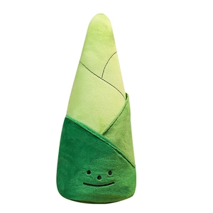 Bamboo shoot plush toy with three-tone green layers and embroidered smiling face
