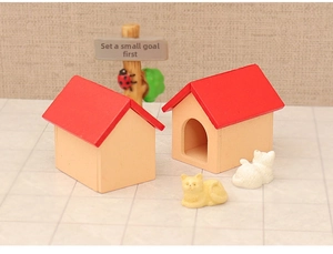 Miniature Christmas house model set with cute cat figurines for DIY dollhouse decor