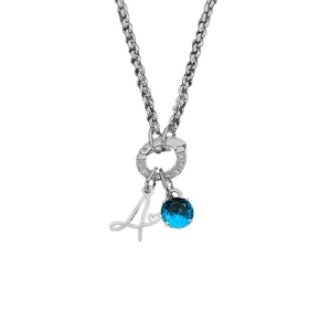 Elegant silver titanium steel necklace pendant featuring an initial A and a blue gem