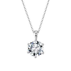 Classic S925 silver necklace with sparkling six-prong round zircon crown pendant