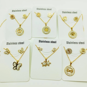 Stainless Steel Rhinestone Butterfly Star Heart Necklace And Stud Earrings For Women Elegant Geometric Jewelry