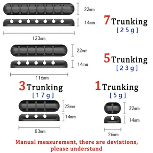 Silicone desktop cable organizer set showing 1, 3, 5, and 7 slots for USB wire management