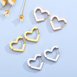 Stainless Steel Heart Hoop Earrings Simple Geometric Hollow Love Shape Ear Buckles Trendy Minimalist Unisex Jewelry