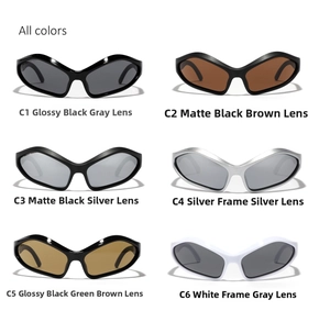 Matrix showing Y2K athletic sunglasses in six colors with wraparound single-lens design