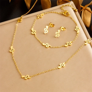 Exquisite golden snake jewelry set with necklace, bracelet and earrings in display box
