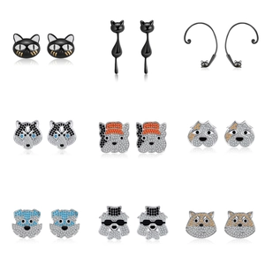 Variety set of 925 sterling silver animal stud earrings with colorful zircon inlays