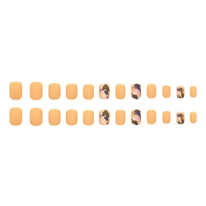 Matte cheese yellow press-on nails with irregular graffiti patterns, 24 piece short set