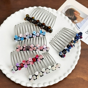 Floral Hair Comb Acetate Flower Rhinestone Inlaid Metal Teeth Hair Insert Accessory For Women Elegant Bun Updo Styling
