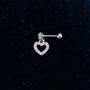 Detailed macro view of heart-shaped stainless steel earring with clear zircon inlay