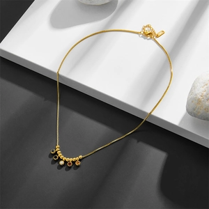 Gold stainless steel box chain necklace with multi-color round gemstone pendants