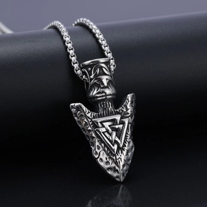 Stainless Steel Viking Arrowhead Pendant Valknut Rune Nordic Mythology Antique Finish Retro Gothic Jewelry For Men