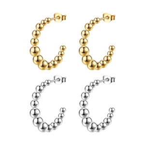Chic C-shaped bead earrings in gold and silver finishes made of durable stainless steel