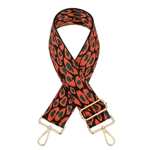 Adjustable colorful leopard print wide shoulder strap with gold metal hooks and buckle