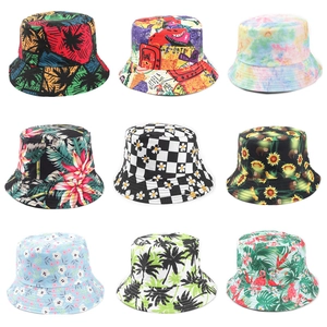 Chapeau Bob Réversible Imprimé Numérique Protection Solaire Coton Polyester Floral Feuille Tropicale Mode Streetwear