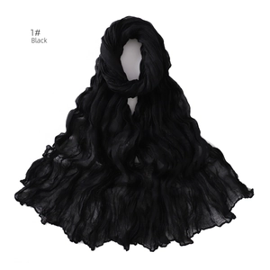 Detail showing high-quality black pleated texture and breathable thin scarf fabric