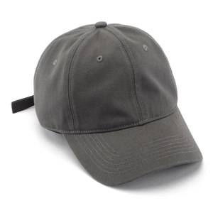 Classic charcoal grey cotton baseball cap with six-panel structure and adjustable strap
