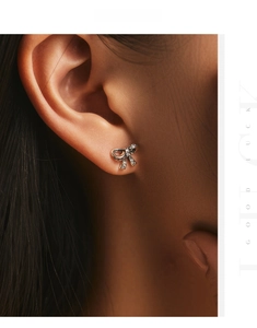 Detail of s925 silver bowknot stud earrings with sparkling pavé cubic zirconia