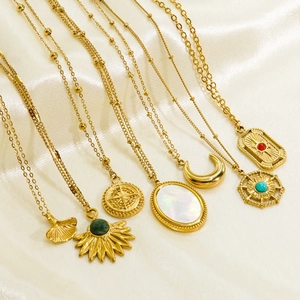 Luxury gold stainless steel necklaces with natural stone and mother of pearl pendants