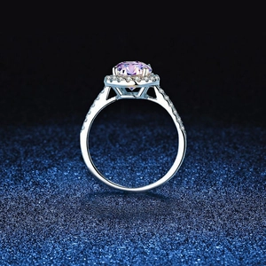 Elegant S925 silver ring with a 1-carat pink moissanite stone in halo setting