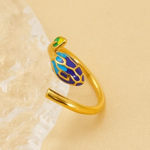 Minimalist adjustable gold leaf ring with vibrant colorful enamel design for women