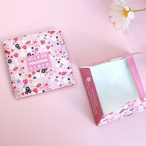 Pink floral silver polishing cloth for jewelry maintenance and cleaning in square size
