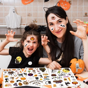 Holographic Halloween stickers featuring pumpkins and bats for festive DIY party decor