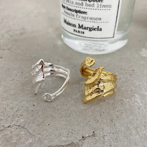 Irregular textured S925 sterling silver open rings in gold and silver finish
