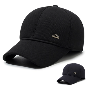 Men Winter Baseball Cap With Ear Flaps Thermal Windproof Outdoor Thickened Waffle Texture Metal Mountain Logo Adjustable