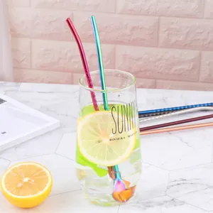 Colorful 304 stainless steel straw spoons with long handles for juice and coffee