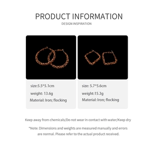 Detailed chart showing sizes and weights for leopard print velvet hoop earrings