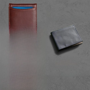 Detail of dark brown real cow leather wallet with handcrafted stitching and RFID protection