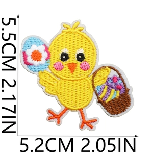 Detailed view of yellow Easter chick embroidery patch with precise size measurements