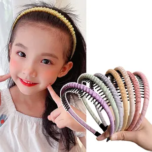 Plaid fabric non-slip headband with teeth for girls in assorted candy colors
