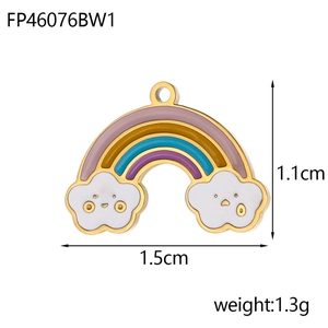 Detailed view of 1.5cm rainbow cloud pendant with colorful enamel and white cloud charms