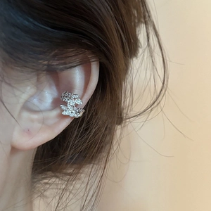 Wheat Ear Cuff Earring Copper With Zircon Non Pierced Leaf Bone Clip For Women Elegant Jewelry Silver Color