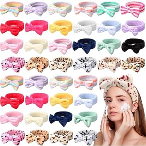 Soft Flannel Bow Headband Leopard Cow Polka Dot Striped Elastic Hair Band For Washing Face Makeup Spa Skincare