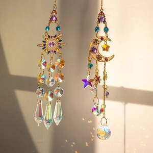 Crystal Suncatcher Hanging Ornament Sun Moon And Star Aesthetic Rainbow Maker For Home Garden Window Car Decor