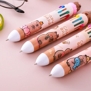 Cute Capybara 10-color retractable ballpoint pens with vibrant ink for students