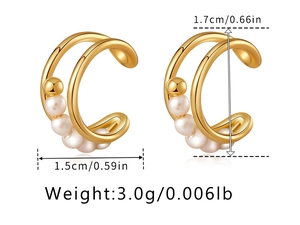 Detail view of double-layer pearl ear cuff with exact dimensions 1.7cm by 1.5cm