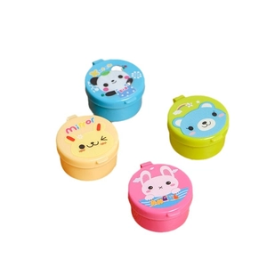 Set of 4 colorful round mini sauce bottles with cute cartoon lids for kitchen use